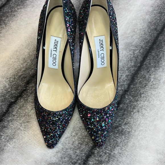 Jimmy Choo Romy 85 Boho Multi Glitter Mix Rainbow Black Heels Pumps - Picture 2 of 11